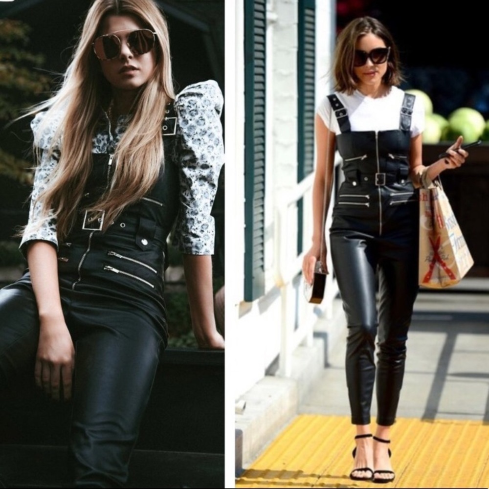 WE WORE WHAT NWT FAUX LEATHER MOTO OVERALLS BLACK